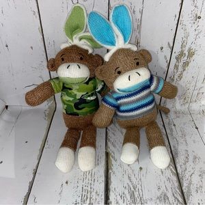 Dan Dee Official 10" Sock Monkey Plush w/ Bunny Ears Spring Easter Pastel Camo